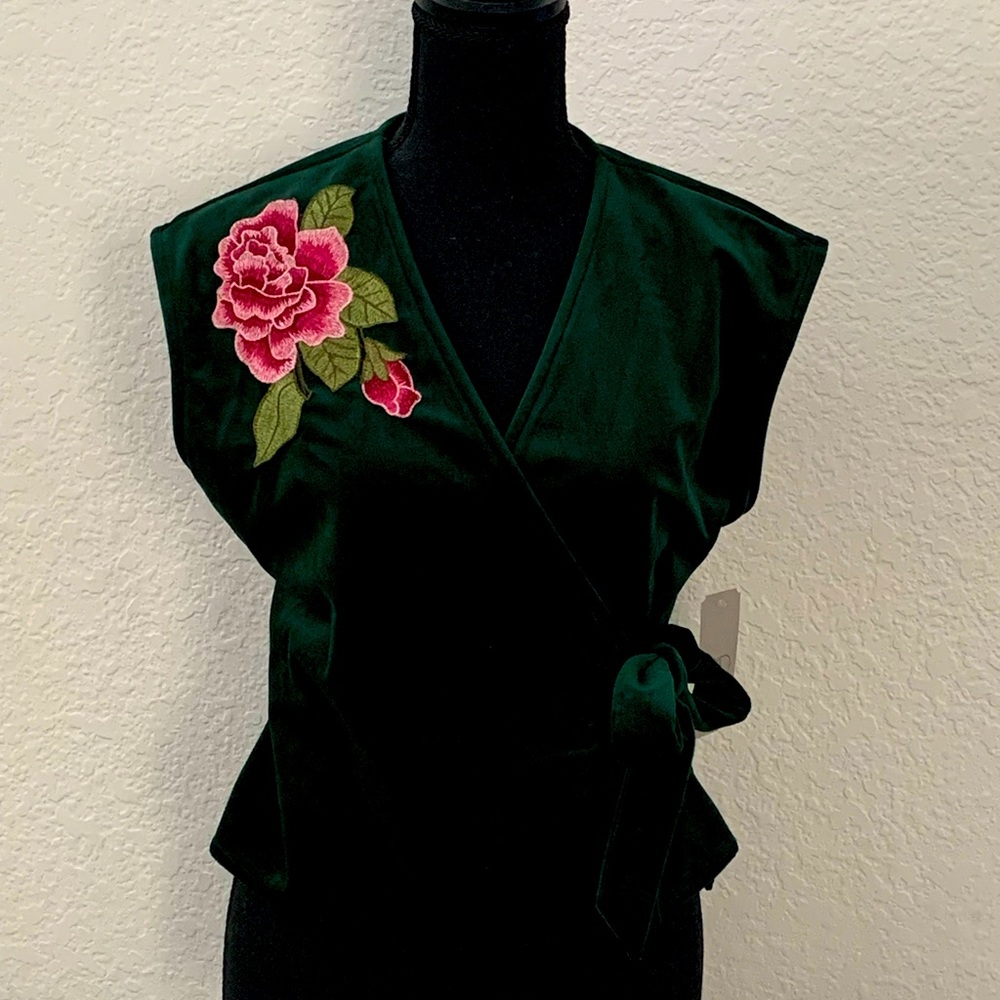CAD Size Medium velvet embroidered wrap top